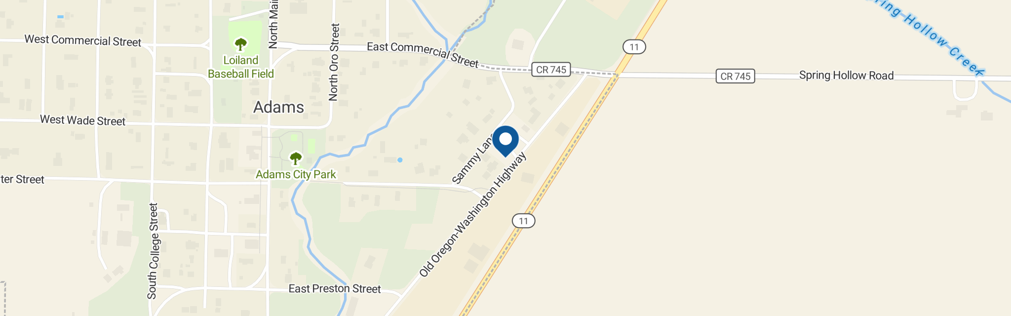 Map of the Adams Post Office at 230 Old Hwy 11 Adams OR 97810